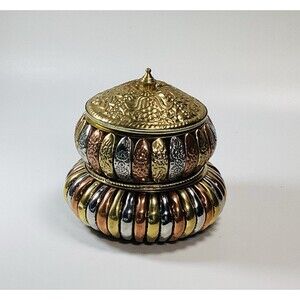 Tri-Color Metal Trinket Box Ash Tray 2-Piece